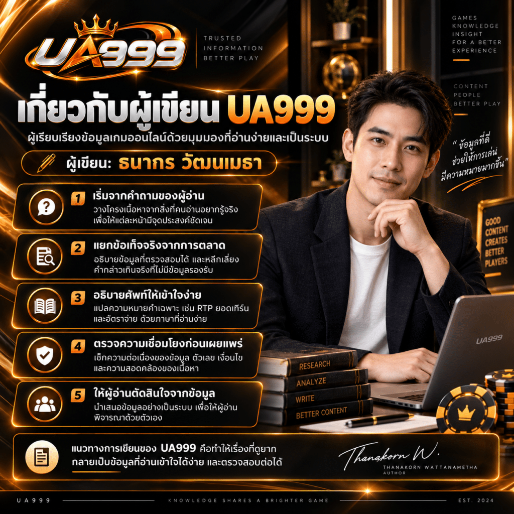 เกี่ยวกับผู้เขียน UA999 ผู้เรียบเรียงข้อมูลเกมออนไลน์ด้วยมุมมองที่อ่านง่ายและเป็นระบบ